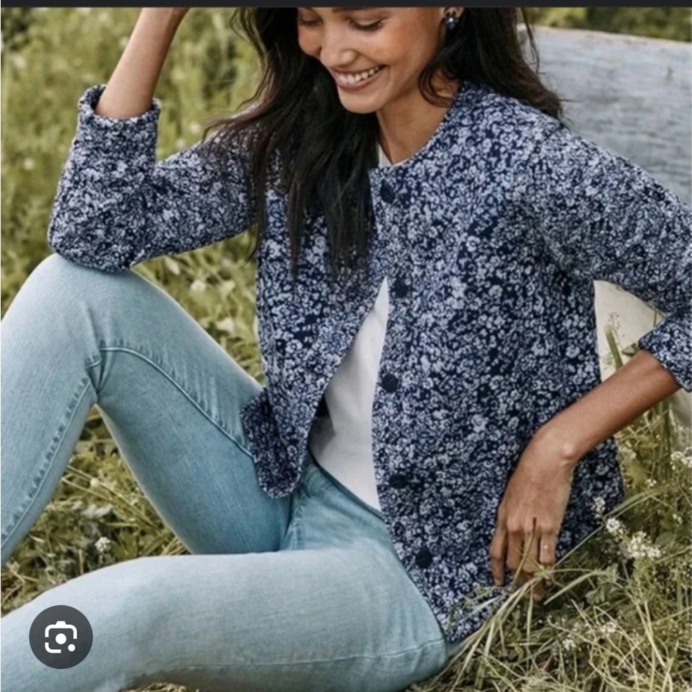 J. Jill Blue Floral Quilted Jacket